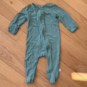 UPF 50+ sun protection bamboo footed romper. Sea foam green. Sun Baby clothing